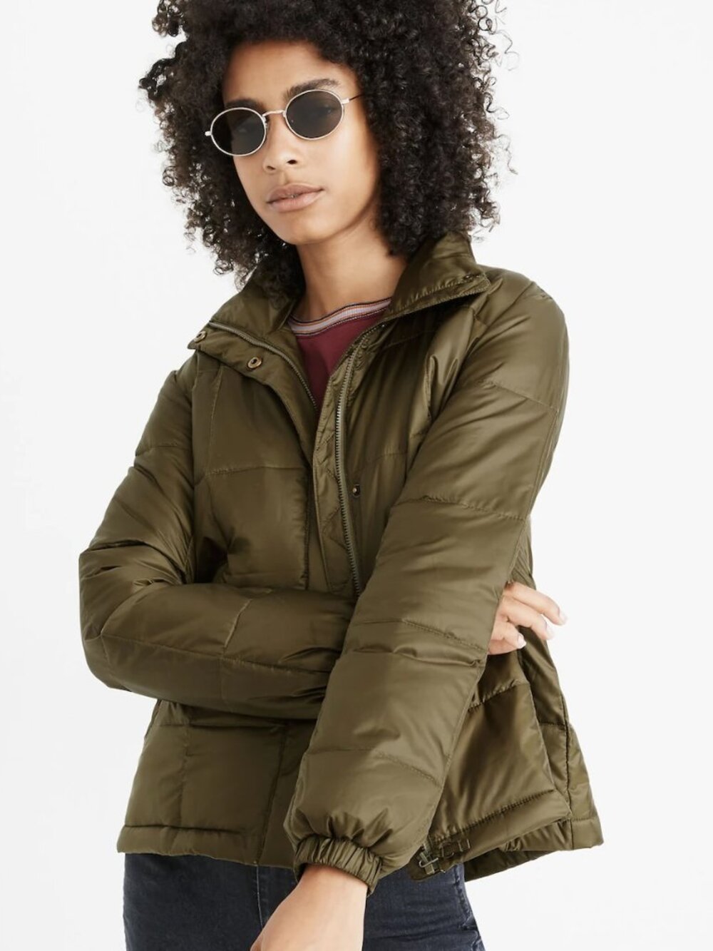 Madewell Travel Buddy Packable Puffer Olive Green Jacket Coat Neck Pillow M